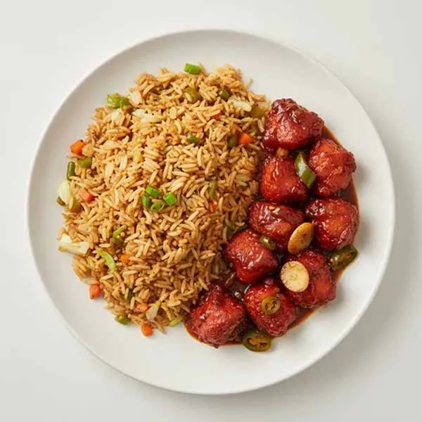 Manchow Vegetable Fried Rice with Chilli Fish Manchurian